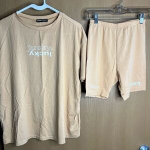 Beige Graphic T-Shirt and Shorts Set